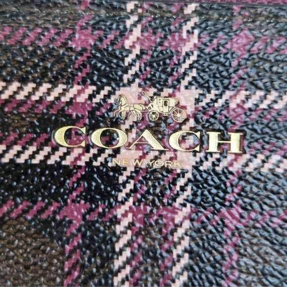 Coach Signature Slim Shirting Plaid Print Canvas Accordion Zip Wallet F87718 - Picture 2 of 10